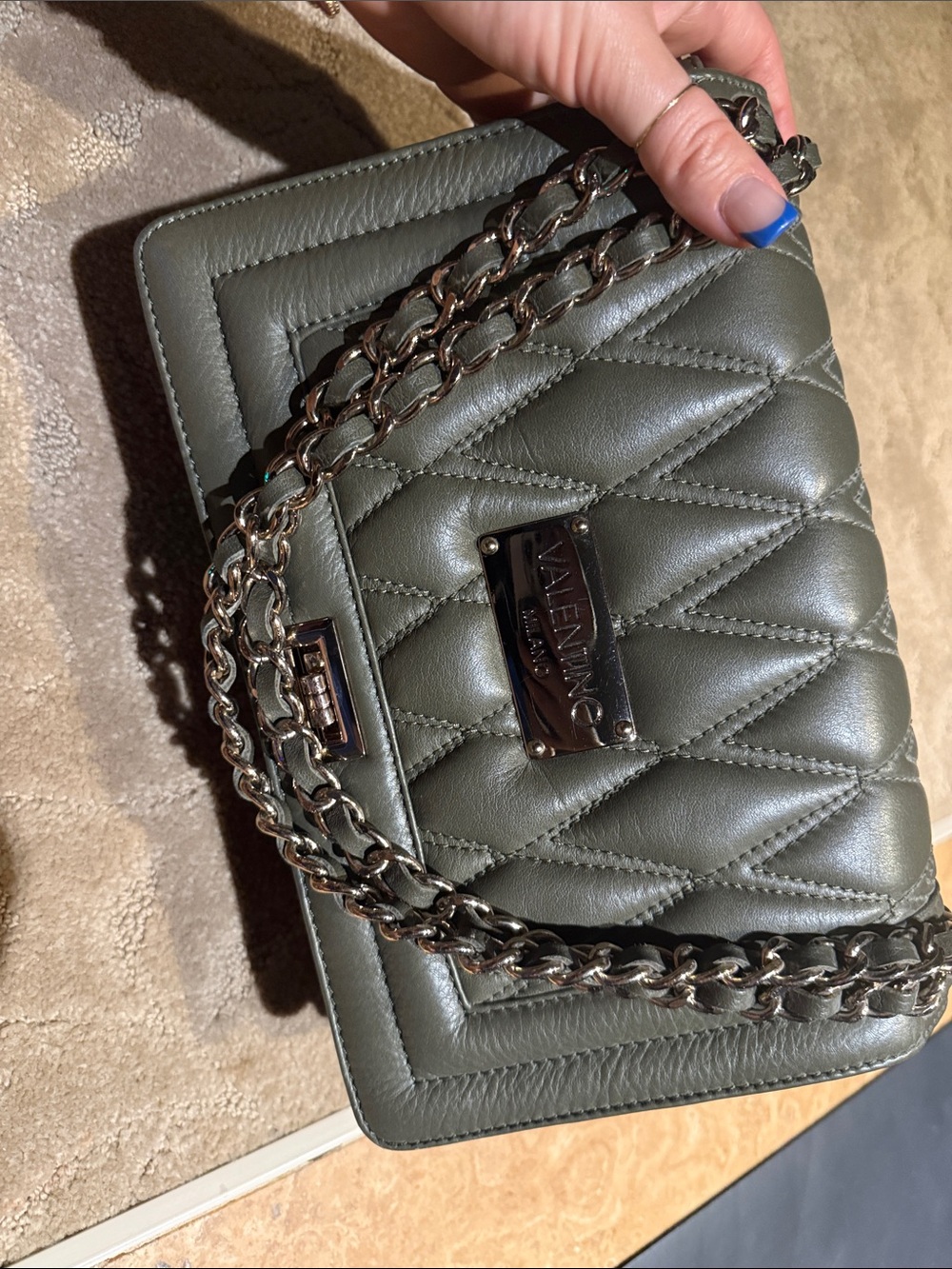 Valentino Garavani Quilted Leather Shoulder Bag - Olive